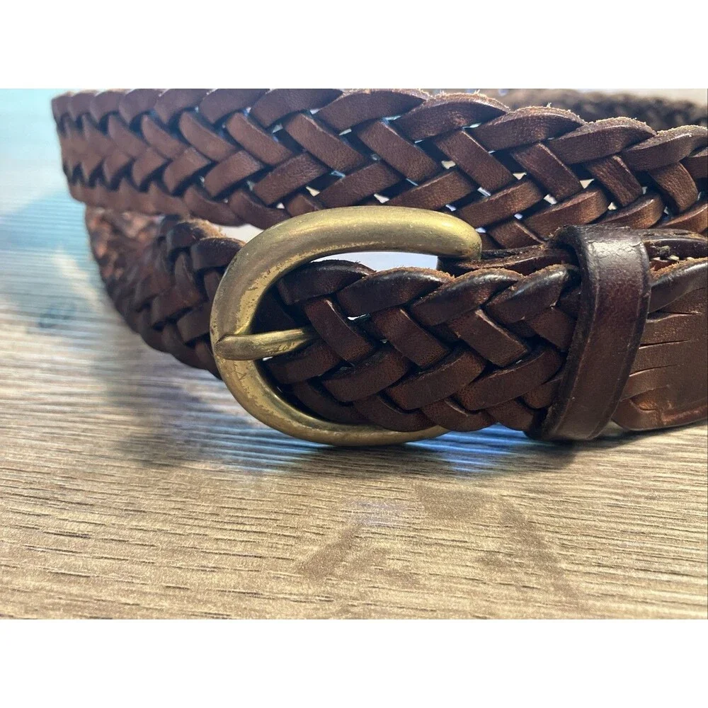 Brown Leather Braided Belt Size 34